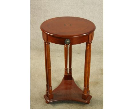 Lamp table, mahogany and ebony strung with central inlay in the Empire style. H.65 W.40cm. 