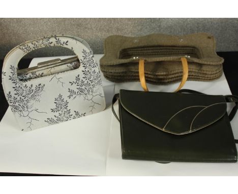 Three vintage handbags. Made by Sky Above and Charles Jourdan. 33 x 17 cm. 