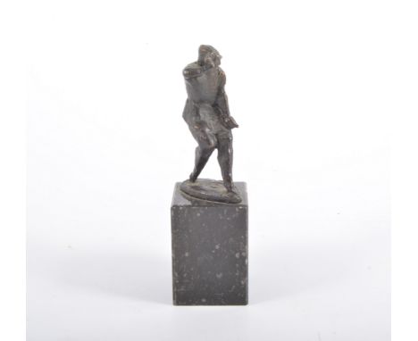 Small bronze of a dancing figure, stamped foundry mark, raised on marble block plinth, 15cm