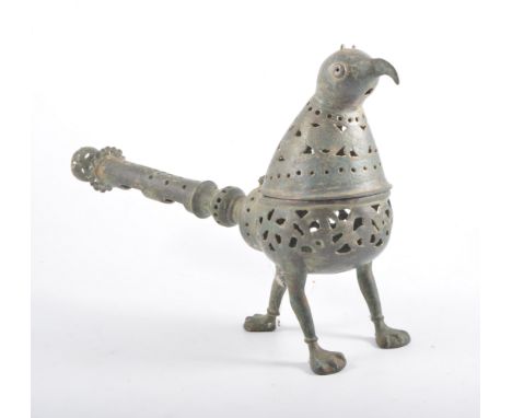 Islamic bronze bird incense burner, 22cm.