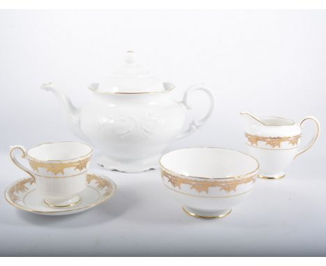Lawleys of Regent Street London, six tea cups with saucers, jug and sugar and twelve side plates, along with Rockley Fine por
