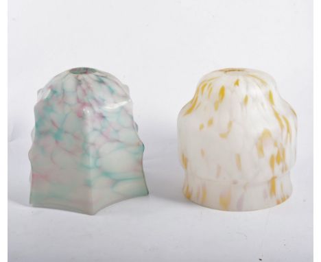 Mottled glass centre light shade, and four other glass shades, (5).