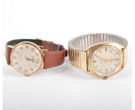 Two gentleman's Bulova wrist watches, the first a Bulova Longchamp with a circular arabic dial with sweep seconds hand in a g