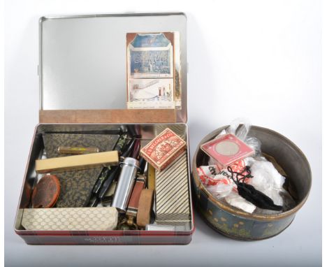 Five silver Crowns; other pre-decimal and other coins; a fountain and later pens; penknives; postcards.