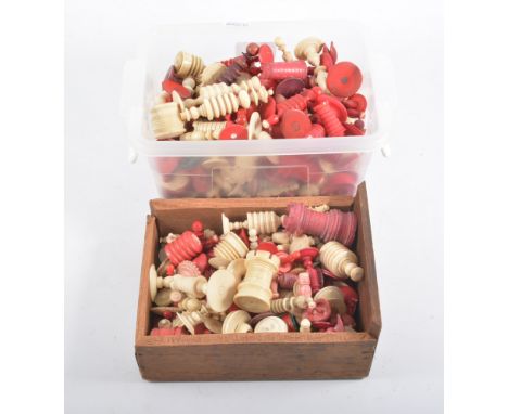 Collection of bone and ivory chess spares (2 boxes).