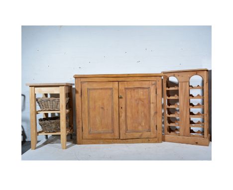 Pine pantry cupboard, rectangular top with a moulded edge, two panelled doors enclosing a shelf, width 124cm, depth 47cm, 97c