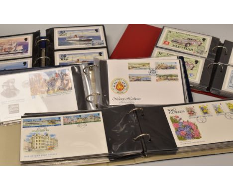 THIRTEEN ALBUMS OF ISLE OF MAN POST OFFICE FIRST DAY COVERS ETC & FIVE ALBUMS OF ISLE OF MAN POST OFFICE FIRST DAY COVERS ETC