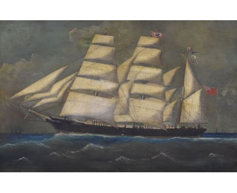 NINETEENTH CENTURY MARITIME SCHOOL oil on canvas - ship portrait of 'Robert Hine', described verso 'Wood barque, built 1868, 