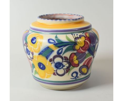A CARTER STABLER ADAMS LTD POOLE VASE with typical colourful all-round floral painted body, signed Nellie Bishton, 12cms high