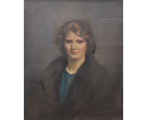 WILLIAM FIRTH oil on canvas - head and shoulders portrait of a female in fur coat with title, 60 x 50cms  Provenance: entered