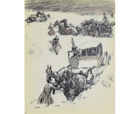 CECIL ALDIN four coloured prints - 'The Romance of the Road' (possibly on ceramic tile) dated 1930, 29 x 23cms, 'Going Milkin