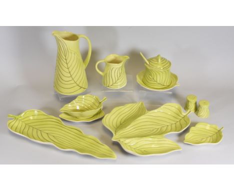 A PARCEL OF CARLTONWARE 'PIN-STRIPE' PATTERN IN GREEN including jug, h'ordeuvres dishes etc