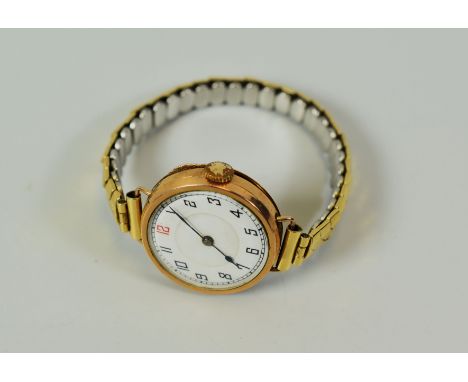 A VINTAGE 9CT GOLD ENCASED WRISTWATCH on expanding bracelet