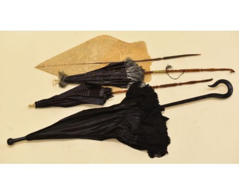 A PARCEL OF THREE VINTAGE PARASOLS etc