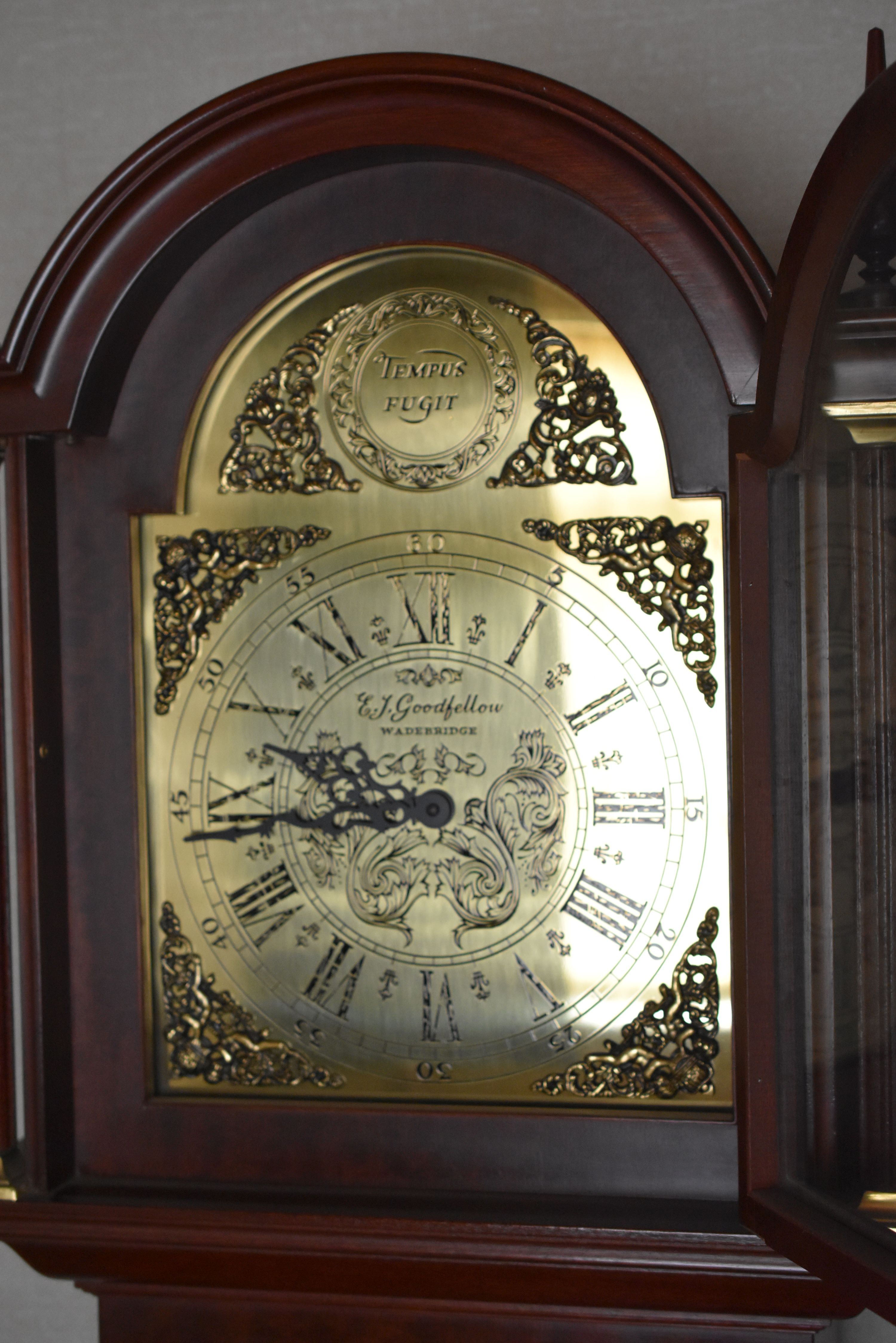 A REPRODUCTION E J GOODFELLOW LONGCASE / GRANDMOTHER CLOCK with