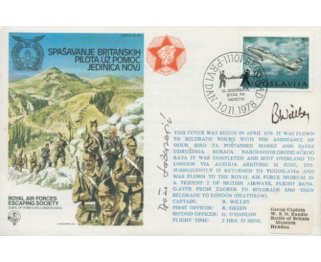Rescue of British Pilots R. A. F Escaping Society signed FDC, signed by Captain B. Willby and one other. Date stamped 1983. G