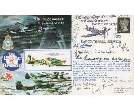 RAFA10 Battle of Britain Signed by 8 Battle of Britain Pilots, Crew WAAF involved Signed by Pilot Sqn Ldr K Mason, Navigator 