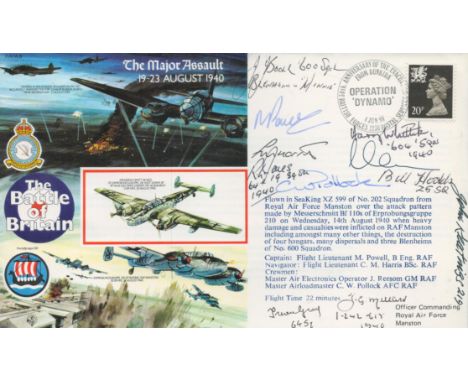 50th Anniv of Battle of Britain Major Assault 19-23 Aug 1940 Signed by Sea King Crew and 7 Battle of Britain Pilots, Crew Joh