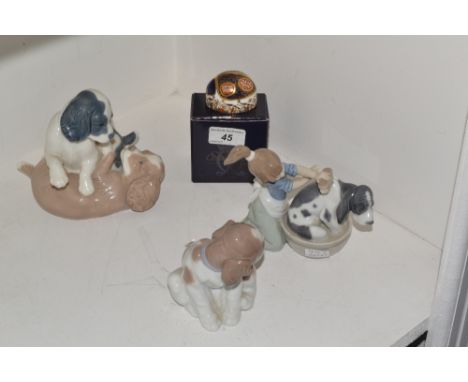 Ceramics - a Royal Crown Derby paperweight, Blue Ladybird, boxed , gold stopper; a Lladro model of a puppy; a Nao model of a 