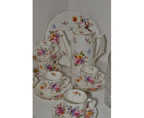 Royal Crown Derby Posies - an Ashbourne coffee pot, first quality; a harlequin set of six coffee cups and saucer; a dinner pl