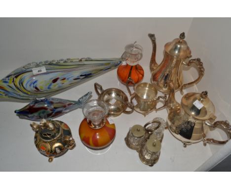 Metalware and Glass - a Murano type fish, blown in various colours, 56cm long;  another, similar, 24cm;  a silver plated four