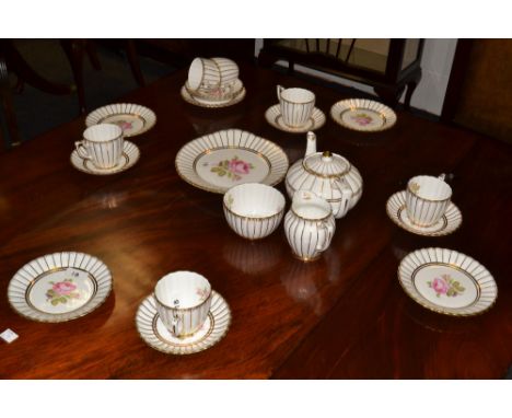 A Royal Chelsea English Rose tea service, for six including teapot, sugar bowl, milk jug, sandwich plate, cups and saucers an