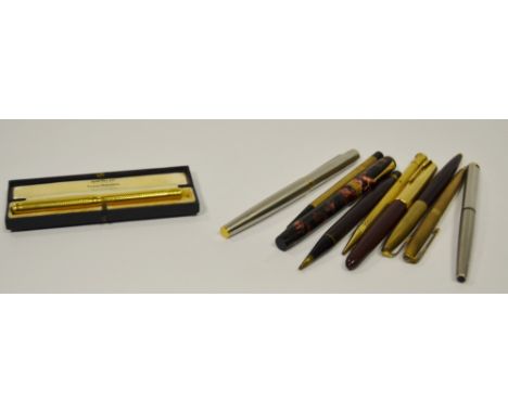 Pens - a S. Morden and Co. ' Centennial' 9ct gold propelling pencil, engraved 'Stockport Advertiser' 1882-1922; a Parker 9ct 