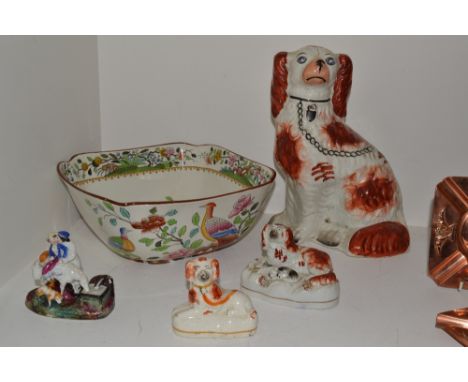 Ceramics - a 19th century Staffordshire spaniel; others; a Copeland Late Spode bowl; etc (5)