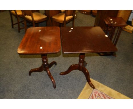 A 20th century mahogany side table, shaped support, tripod base;  a stained mahogany side table (2)