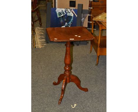 A Victorian mahogany side table, cannon barrel support, tripod legs