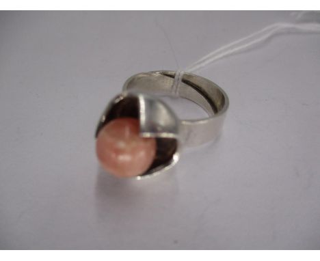 Kultaseppa Salvovaara Finnish Modernist Silver Ring Set with a Pink Quartz Bead with Adjustable Band, stamped, Finland, 925 