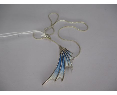 Sheila Fleet Silver and Blue Enamel "Cascade" Pendant and Chain 