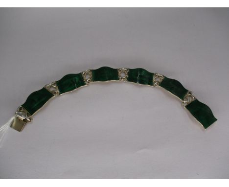 Silver and Green Enamel Bracelet by Elnar Modhal, Norway 