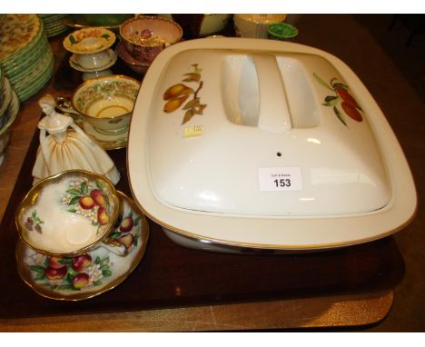 Royal Albert and Royal Doulton Cups and Saucers, Coalport Figures and a Royal Worcester Casserole 