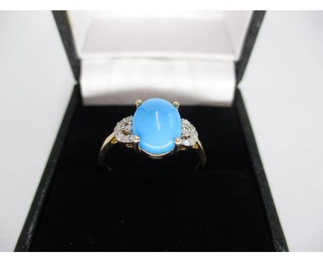 9ct Gold Turquoise and Diamond Art Deco Style Ring 