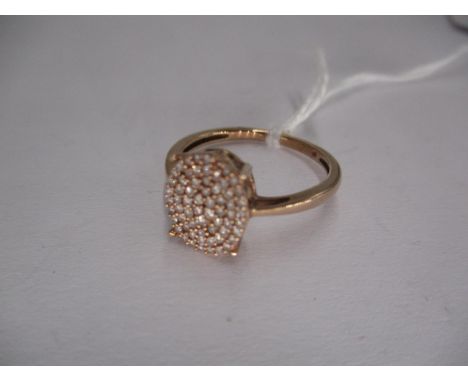 9K Gold Pave Diamond Ring, Size Q, 2.8g 