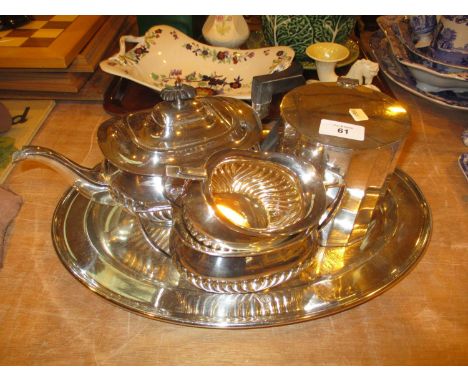 Silver Plated 3 Piece Tea Service, Caddy and Tray 