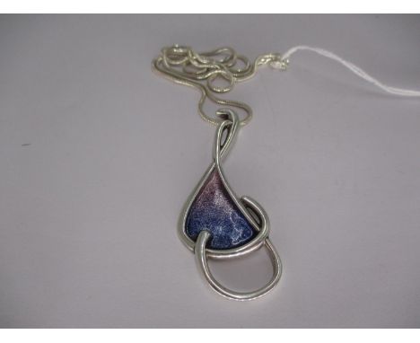 Ortak Silver and Enamel Pendant in Graduated Shades of Purple Enamel, on Chain, Edinburgh Hallmarks 