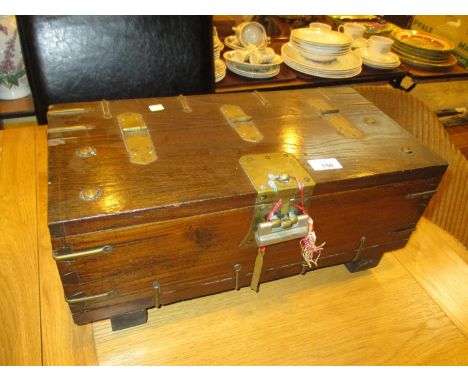 Chinese Brass Mounted Scroll Box with Lock and Key, 48x24x21cm 