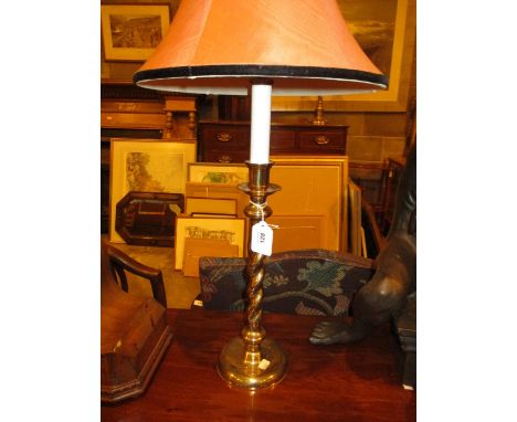 Brass Twist Pillar Table Lamp with Shade 