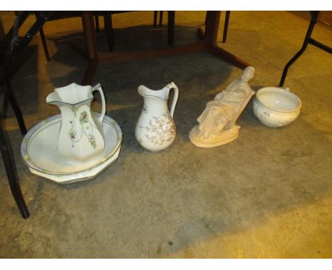Figure Group, Ewer, Chamber Pot and a Basin with Ewer 