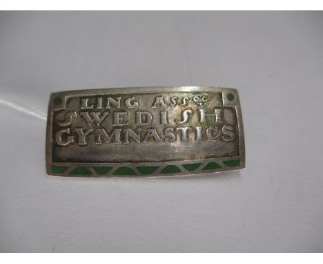 Arts &amp; Crafts Silver and Enamel Rectangular Brooch inscribed 'Ling Assoc., Swedish Gymnastics', by Fattorini &amp; Sons, 