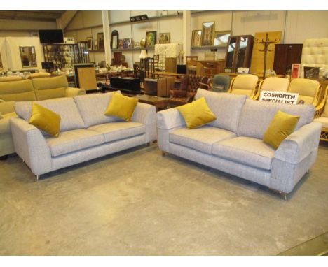 Pair of Modern Grey Loose Cushion Settees 