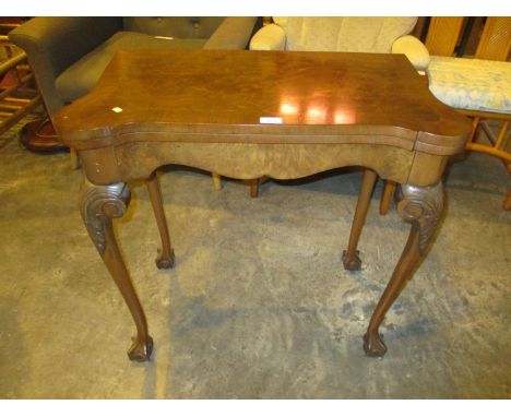 Reproduction Figured Walnut Fold Over Card Table 