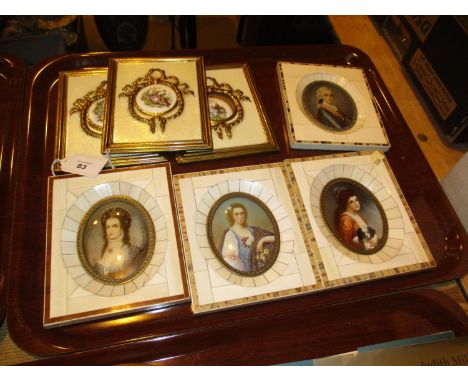 Four Miniature Portrait Pictures and 3 Miniature Plaques 