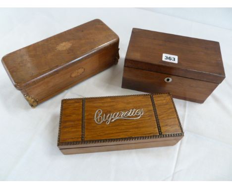 Oak cigarette box, mahogany caddy etc (3) 