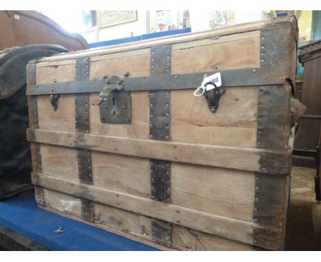 19thC Dome top wooden cabin trunk 