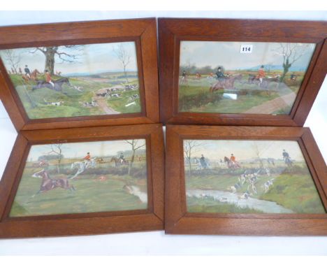 Set 4 early 20thC oak framed hunting prints- G D Rowlandson