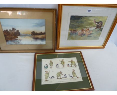 Watercolours - Alsatian and Chickens, Landscape and Cartoon print 'Training with Mr Perks' (3) 