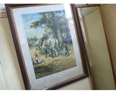19thC Print - 'The Village Blacksmith' and a gilt frame hall mirror (2)